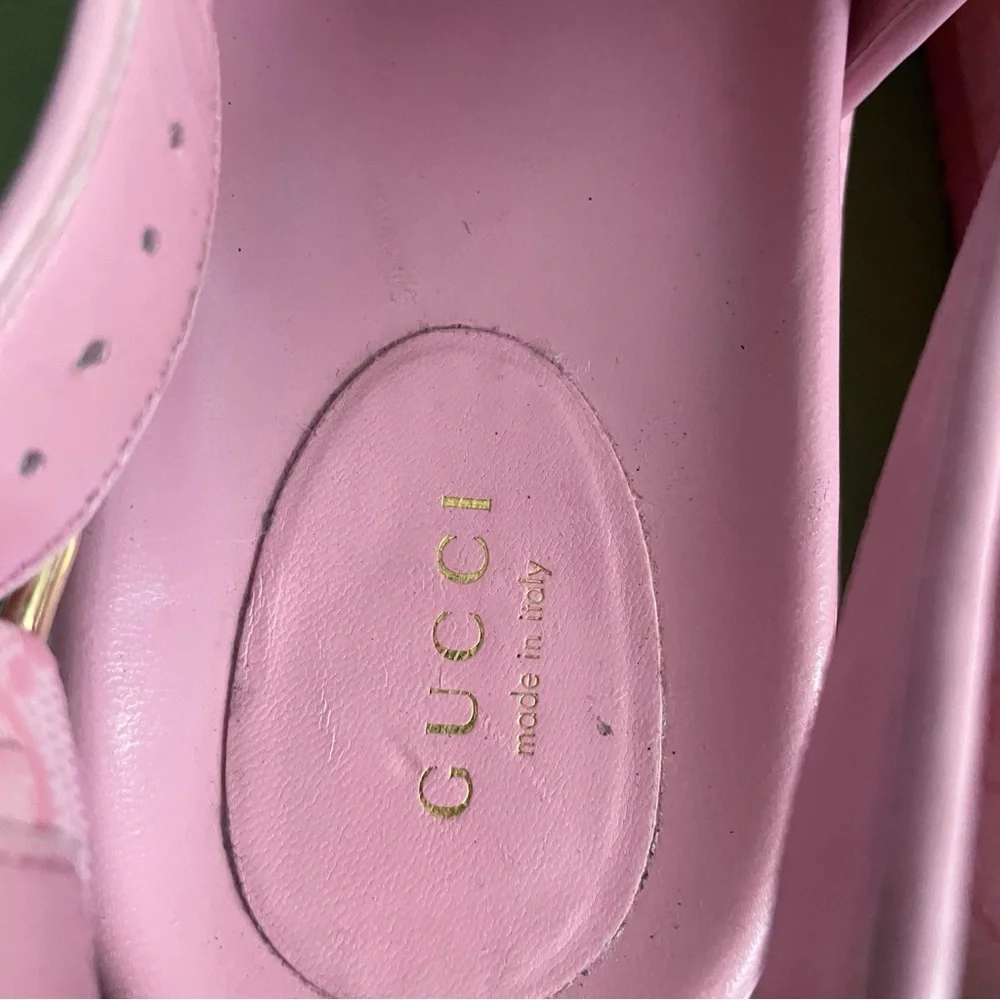Gucci Angelina Pink GG Supreme Coated Canvas Slingback Platform Sandals 38 - Picture 8 of 16